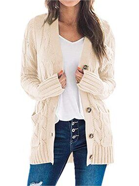 Cable Knit Long Sleeve Button Cardigan Sweater
